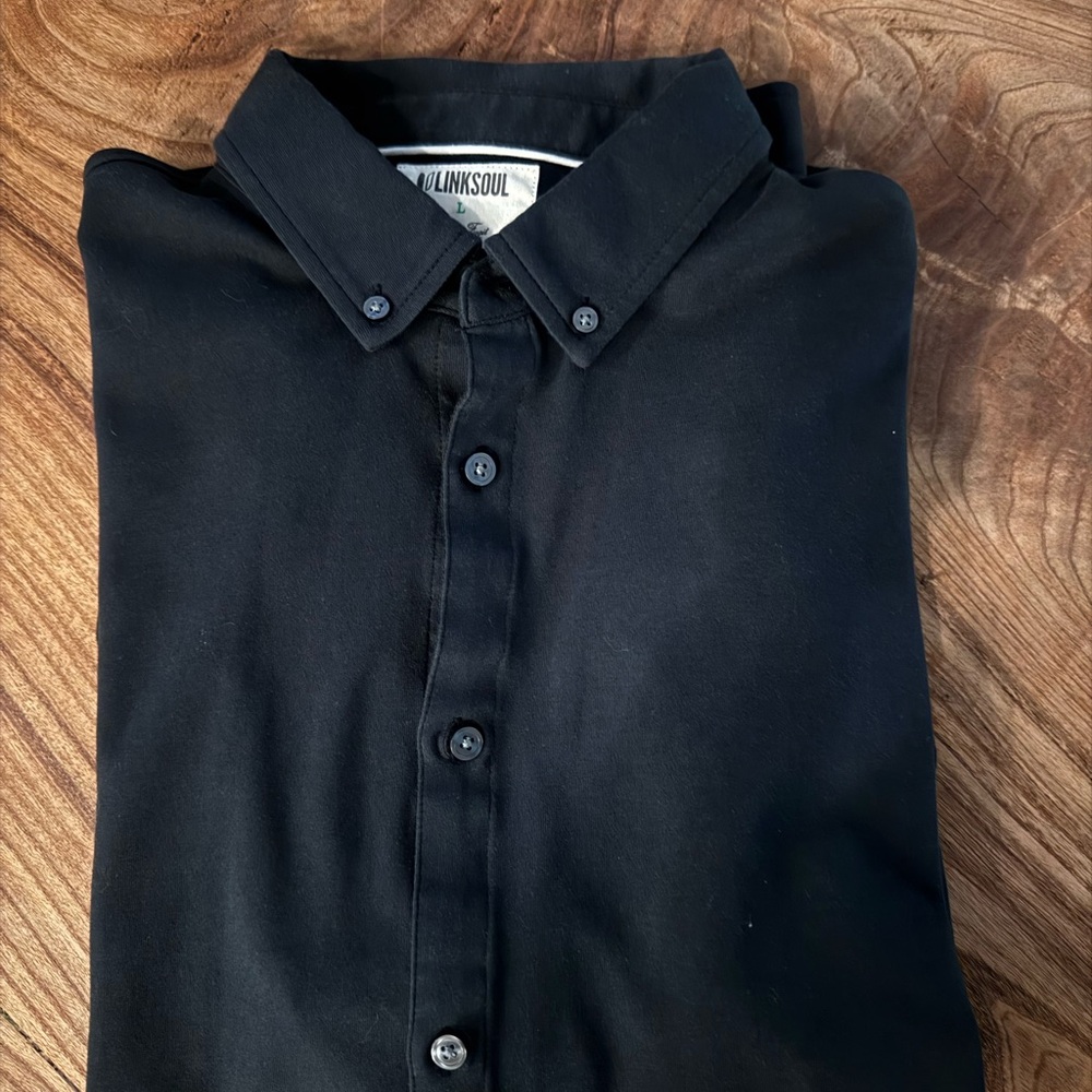 Linksoul Men's Classic Black Button Down Shirt